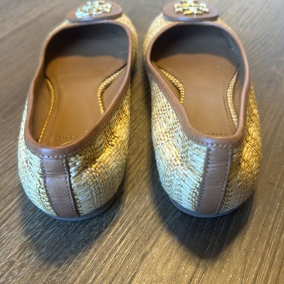 TORY BURCH Reva Ballet Flats Shoes Natural Woven Raffia Straw Beige size 8.5 M - Picture 7 of 9